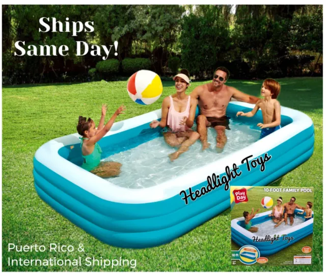 PLAY DAY BLUE 10 ft Deluxe Family Inflatable Swimming Pool Toy NEW $38.50 -  PicClick