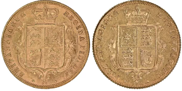 ER338 Victoria Mint Error - Reverse Brockage gold 1/2 Sovereign ND (1863-1880)