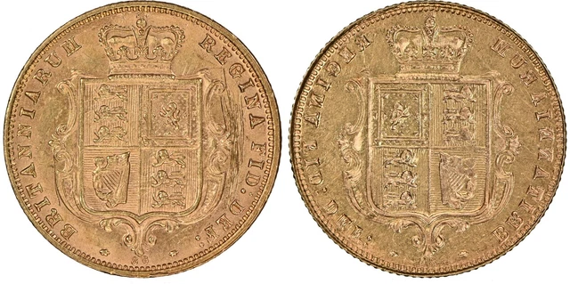 ER338 Victoria Mint Error - Reverse Brockage gold 1/2 Sovereign ND (1863-1880)