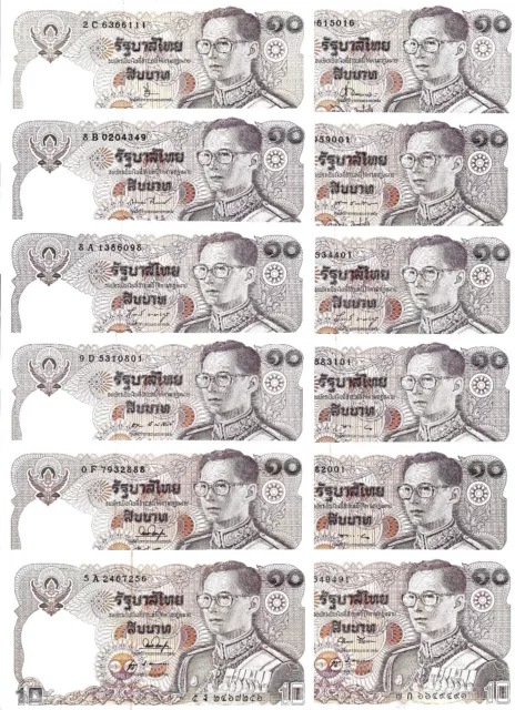 Complete 12 Pc Set Thailand 10 Baht 1980 With 12 Signatures 52-66 Unc P 87