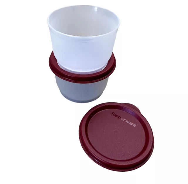 Tupperware  Snack Cups Set Of 2 Brand New Clear With Plum Seal Brand New