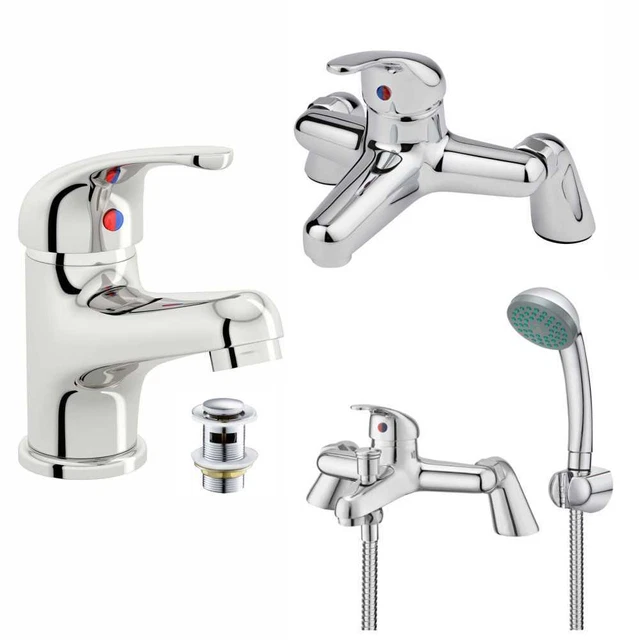 BATHROOM TAPS SET Modern Mono Basin Sink Mixer Bath Filler Shower Mixer