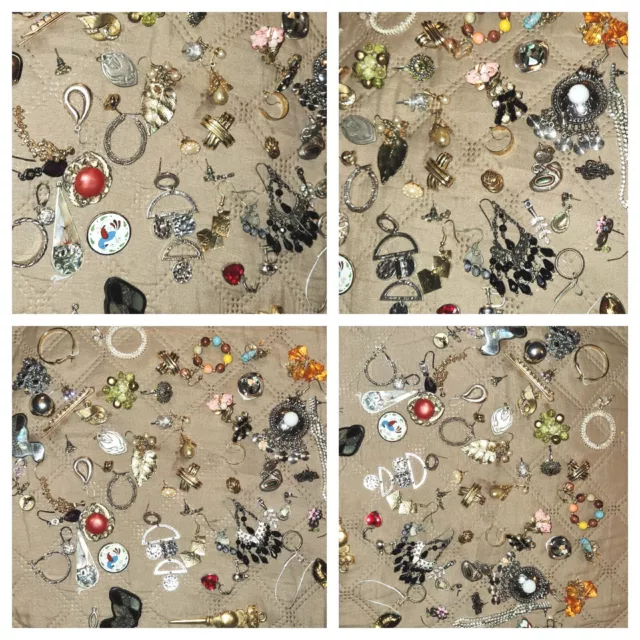 VINTAGE JEWELRY HUGE LOT ESTATE 60+ pc Single EARRINGS, SELL, CRAFT some signed