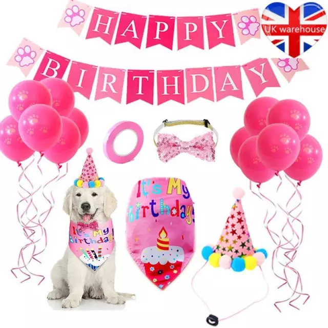 Pet Dog Birthday Party Supplies Bandana Hat Happy Birthday Banner Balloons Set