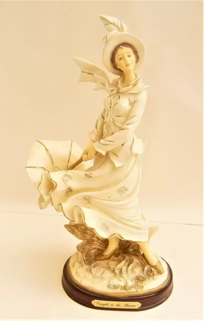 Q8) Vintage Regency Fine Art Resin Caught in breeze lady with umbrella Figurine