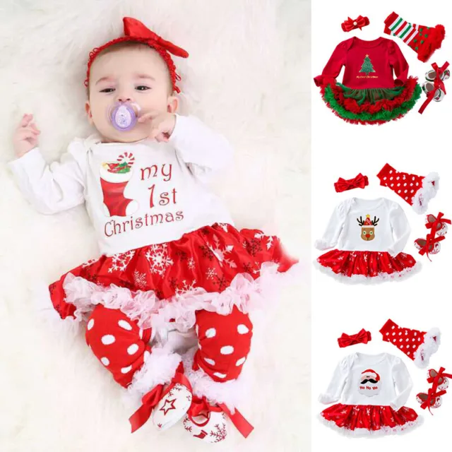 Infant Baby Girls First Christmas Xmas Costume Tutu Dress Outfit Romper Dresses