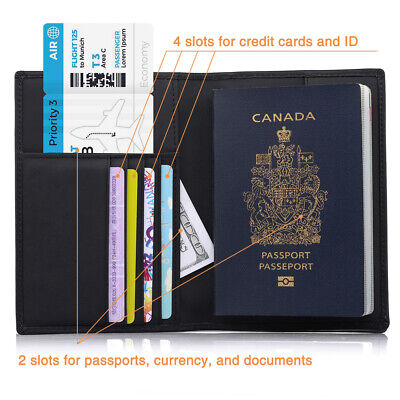Travel Passport Holder RFID Blocking Genuine Leather Cover ID Card Wallet Case