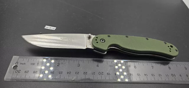 Ontario RAT Model 1 Folding Knife Satin Plain Blade, OD Green Nylon Handles #R19
