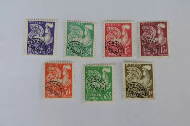France : lot de 7 timbres préoblitérés type "coq" dont certains à forte côte.