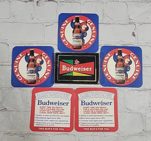 Budweiser King Of Beers Sealed Playing Card & 5 Budman Cardboard Coasters