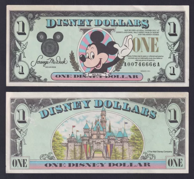 Disneyland 1 Disney Dollars 1991 Fds Unc- C-D1