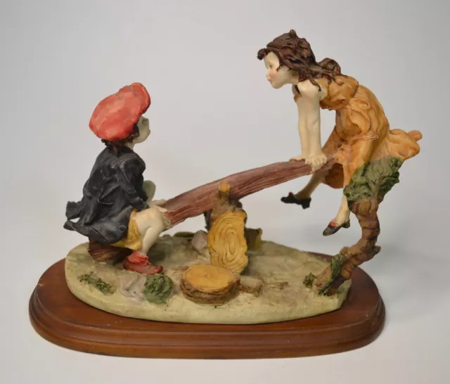 Vintage Armani Capodimonte Italian Boy & Girl on Seesaw Figurine, 11" x 5 1/4"