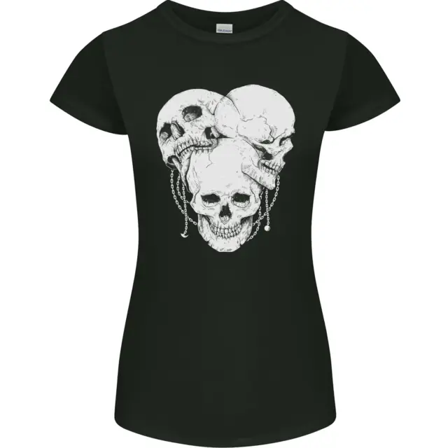 T-shirt 4 teschi gotica heavy metal biker demon donna petite cut