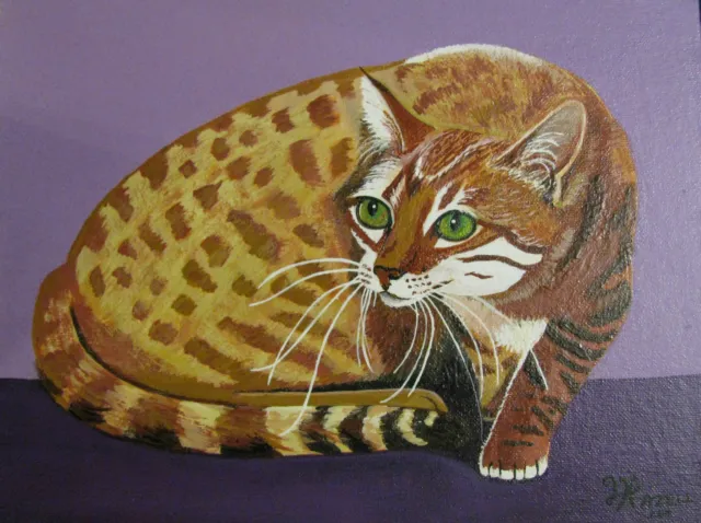 C251      Original Acrylic Painting By Ljh     "Stalking"   Bengal    Cat Kitten