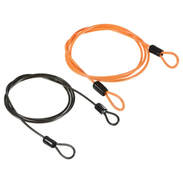Security Cable 2.5mmx1m Coated Rope w Loop Black,Orange 2Pcs