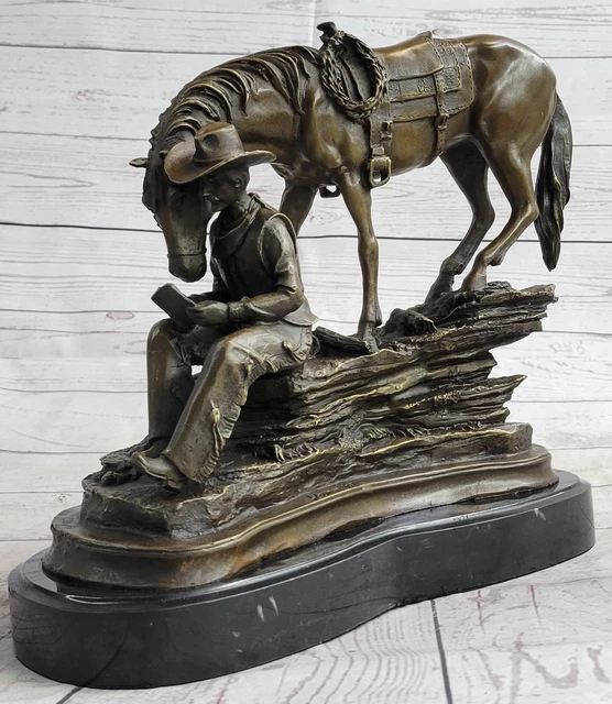 Vecchio West Cowboy Con Cavallo Bronzo Scultura Western Art Remington- Sale