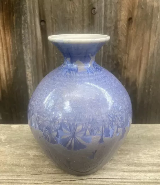 Lovely Crystalline Blue Glaze Australian Pottery Vase, Signed Jill Jones