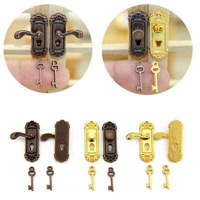 Dollhouse Door Lock Key Pull Keyhole Plate Brass Knobs Metal Handles Accessories