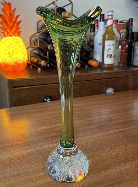 Vintage Green Controlled Bubble Vase c1970 Bo Borgstrom For Aseda 15.5cm High