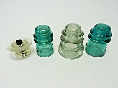 LOT OF 4 HEAVY VINTAGE GLASS INSULATORS: Hemingway Whitall Armstrong Tel. Co