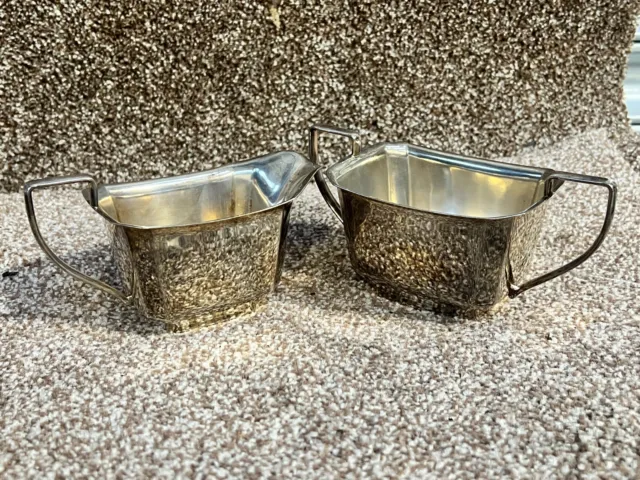 Vintage Art Deco Silver Plate Set Of Milk Jug Creamer And Sugar Bowl Art Deco