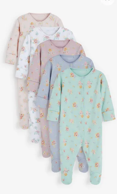 BNWT Next Baby Girls Sleepsuits Babygrows Up To 1 Month Newborn Floral 5 Pack