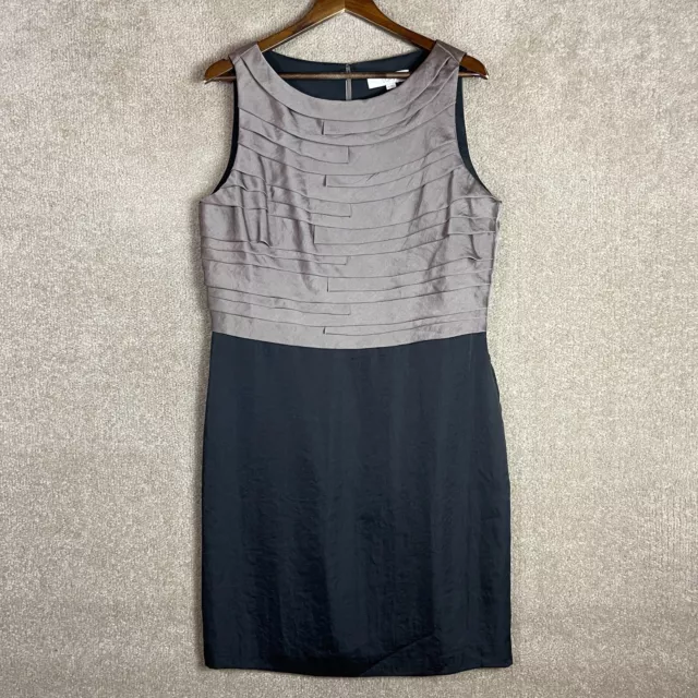 Ann Taylor Loft Sheath Dress Size 16 Gray/Black Tiered Sleeveless career NEW