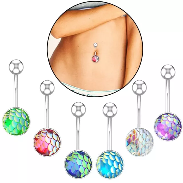 Iridescent 316L Medical Steel Navel Ring Mermaid Belly Bars Body Piercing Bar