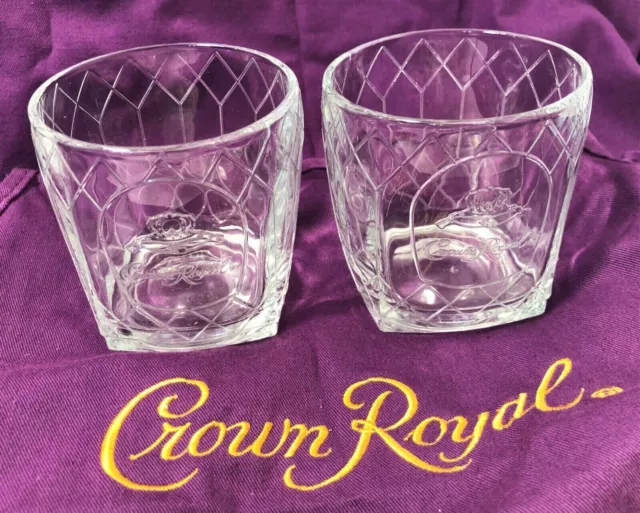 2 Crown Royal Whiskey Diamond Pattern Rocks Glasses