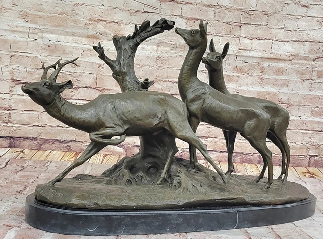 Grande Statue Cerf/métal – Vintage, Lourde, En Laiton, Déco Salon