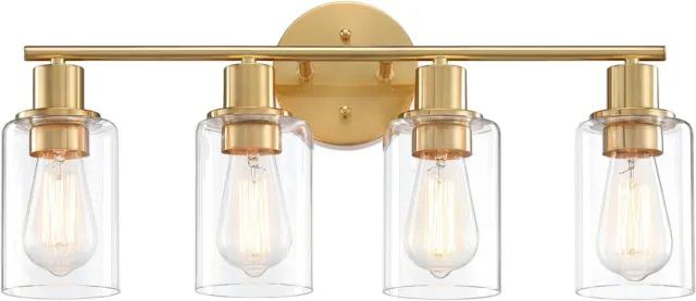 4-Light Bathroom Wall Sconce, Modern Vanity Lights Fixture Over Mirror, Gold