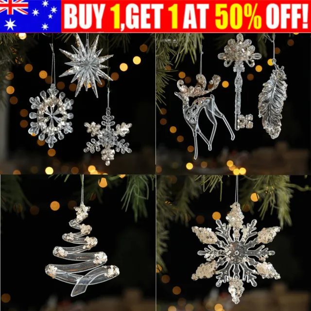 Crystal Acrylic Snowflake Christmas Pendant Xmas Tree Hanging Ornaments Decor
