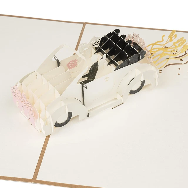 Hartensteler® Biglietto pop-up per matrimonio – 3D auto di nozze con coppia di sposi, elegante biglietto di auguri per matrimonio e matrimonio, regalo in denaro per luna di miele e luna di