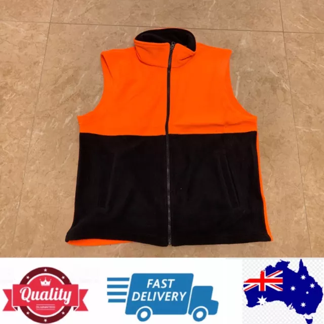 Hi Vis Safety fleece warm full zip vest with pockets, orange, AU stock