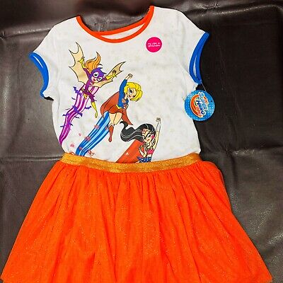DC Super Hero Girls Glitter Tulle Tutu Skirt Top Outfit 2 Pc Set w Cape Sz XL 14