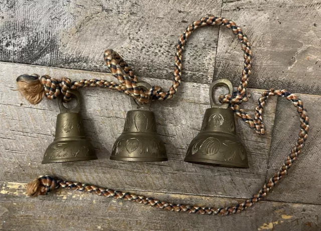 Vintage Brass Meditation Prayer Bells India? Wind Chime Feng Shui Etched Bells