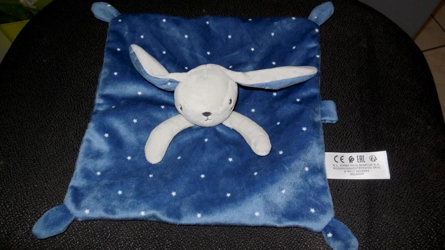 doudou plat lapin gris bleu marine étoiles blanc SIMBA TOYS KIABI - état NEUF -