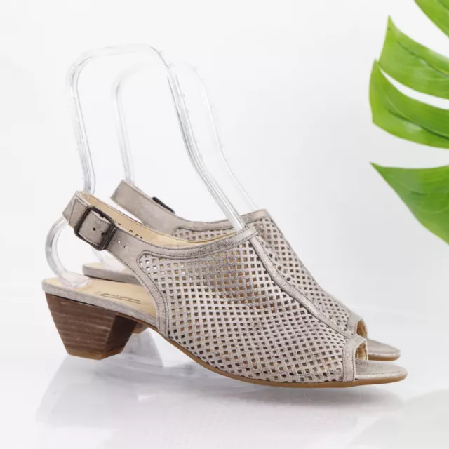 Paul Green Womens Lois Sandal Size 11 Metallic Silver Slingback Block Heel Shoe