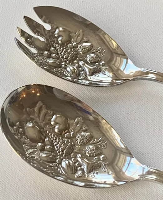 Sheffield England  2pc Silver Plated Salad/Fruit Serving Fork and Spoon Set