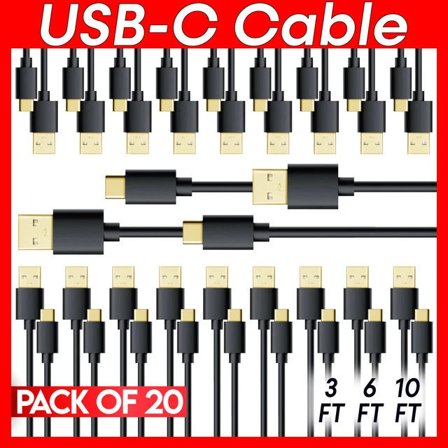 20x USB Type-C Cable USB-C Cord Charge and Sync Cord for PC Smartphones Tablets