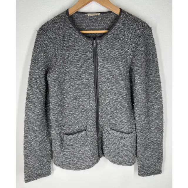 Eileen Fisher medium gray textured knit cardigan sweater wool alpaca blend