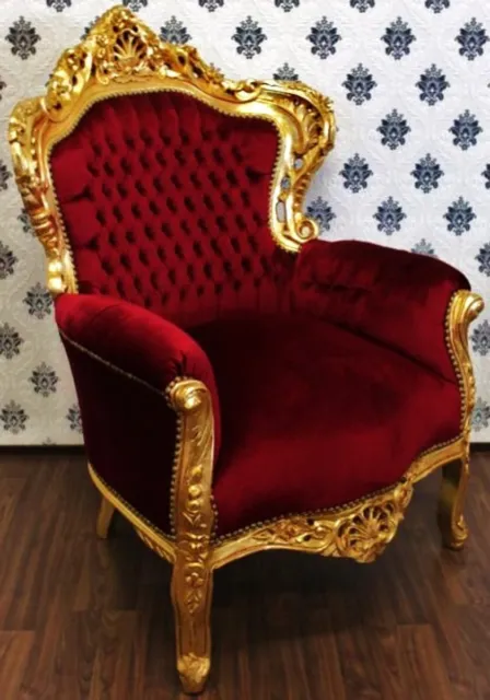 Casa Padrino Barock Sessel King Bordeaux / Gold - Möbel im Antik Stil