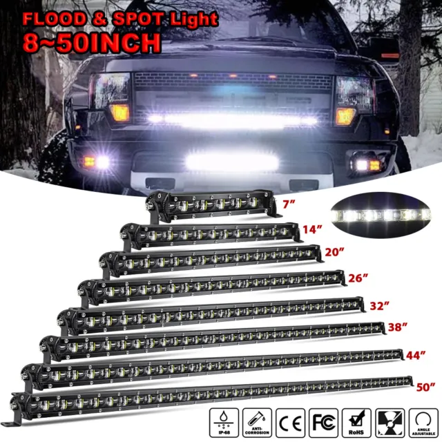7 14 20 26 32 38 44 50" Single Row Slim Spot LED Light Bar Offroad Truck ATV SUV