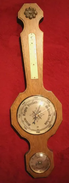 Edle, alte WETTERSTATION aus Massivholz Thermometer BAROMETER Hygrometer S und O