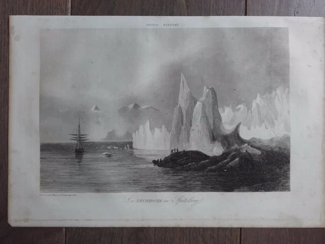 Grabado Marino 1840 Investigación En Spitzberg