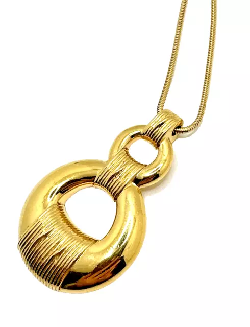 VINTAGE MONET MODERNIST Brutalist Pendant Necklace Gold Tone Chain ...