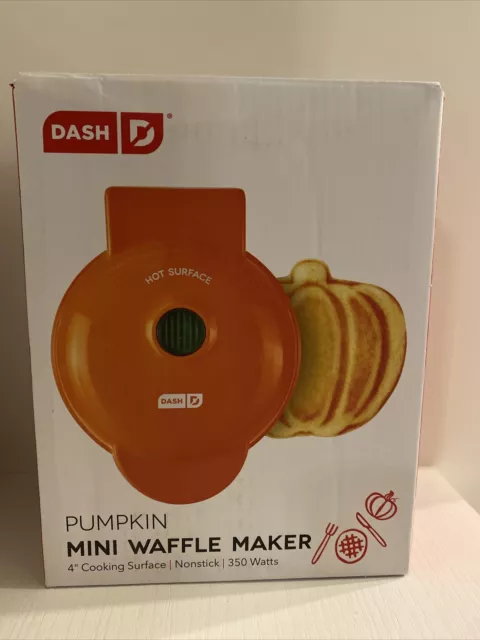 NEW 🎃 Dash 4” Mini Orange Pumpkin Waffle Maker Fall Halloween Non-Stick