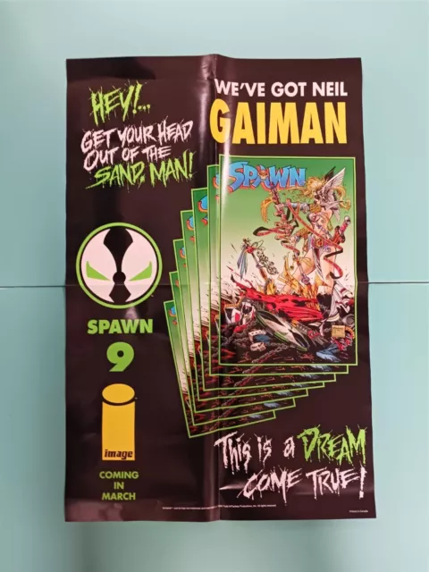 1993 Comic Promo Poster SPAWN # 9 NEIL GAIMAN Angela MCFARLANE 26x17  ~ UNUSED