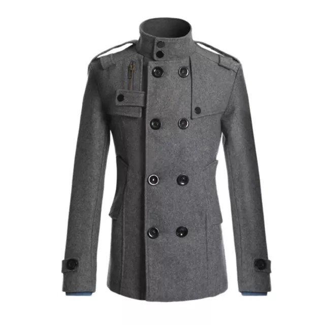 Men Double Breasted Trench Coat Winter Jacket Formal Peacoat Overcoat Outwear 10