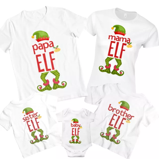 Passende weihnachtliche Familie T-Shirts Erwachsene Kinder Baby wachsen | lustige Elfen T-Shirts